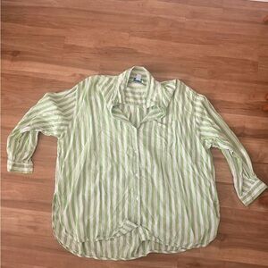 Old Navy Green and White Striped Button Down Shirt
